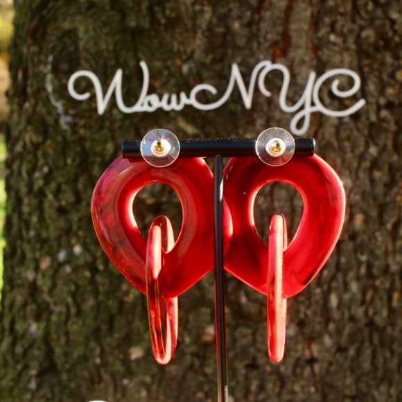 New Red Tortoise Layered Big Circle Chain Earrings - Picture 8 of 12